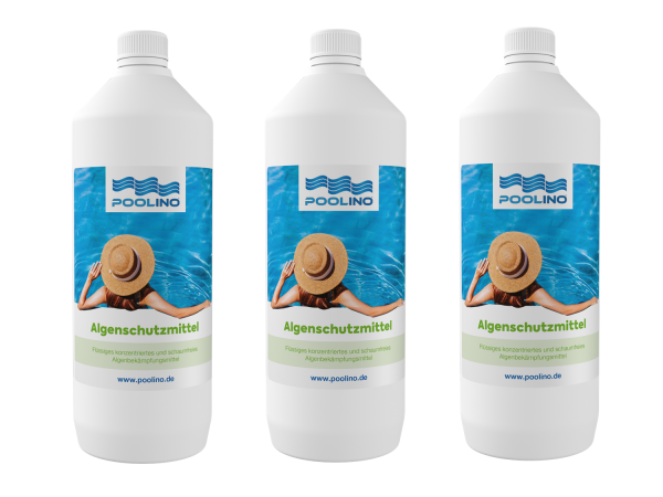 3L Algenschutzmittel Poolino® Anti-Algen schaumfrei (3x 1Liter) für Pool Schwimmbad